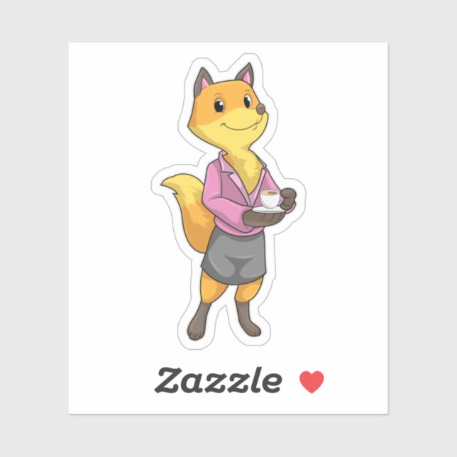Fox as Secretary with Coffee Cup Sticker (Sheet)