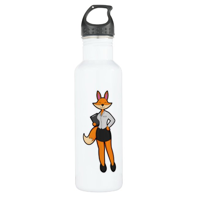 Fox as Secretary with Notepad Stainless Steel Water Bottle (Front)