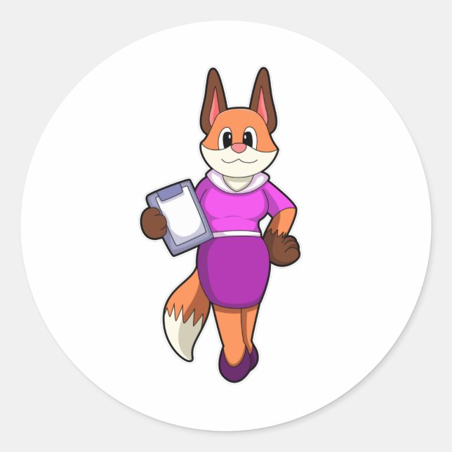 Fox as Secretary with Skirt Classic Round Sticker (Front)