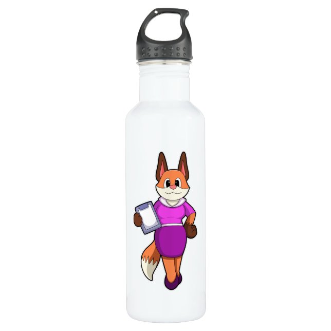 Fox as Secretary with Skirt Stainless Steel Water Bottle (Front)