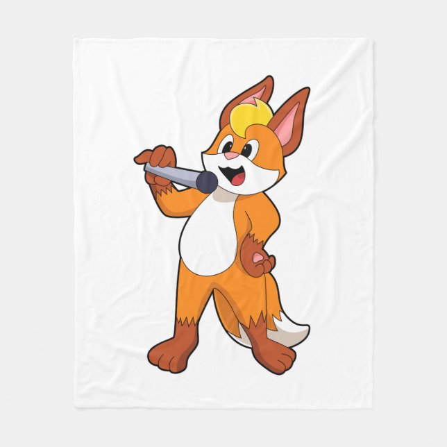 Fox as Singer with Microphone Fleece Blanket (Front)
