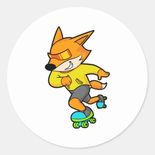 Fox as Skater with Roller skates Classic Round Sticker