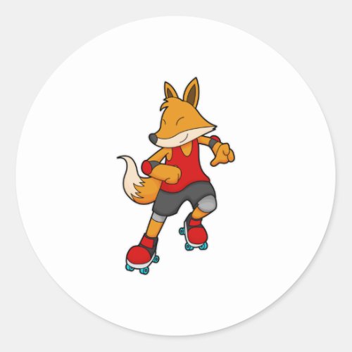 Fox as Skater with Roller skates Classic Round Sticker