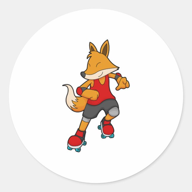 Fox as Skater with Roller skates Classic Round Sticker (Front)