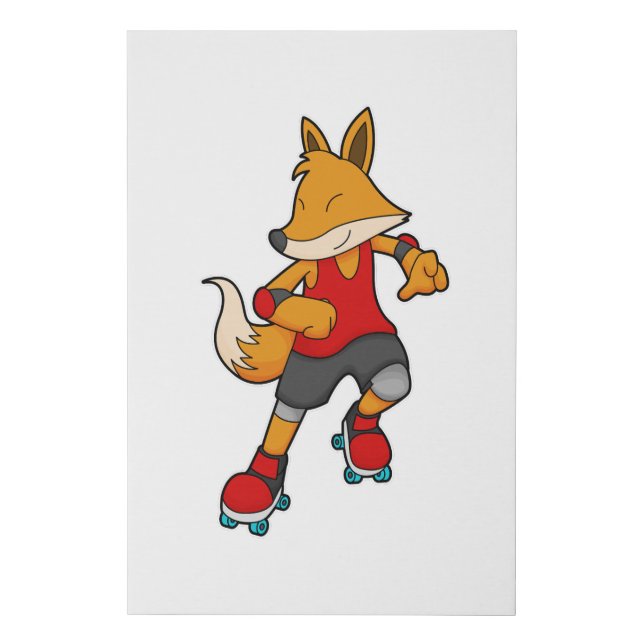 Fox as Skater with Roller skates Faux Canvas Print (Front)