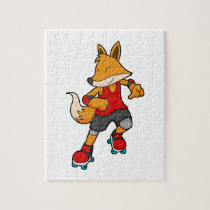 Fox as Skater with Roller skates Jigsaw Puzzle