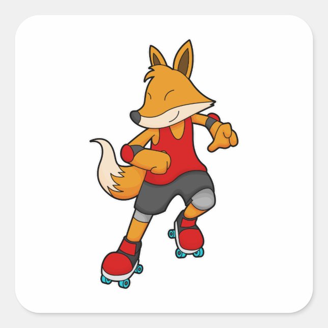 Fox as Skater with Roller skates Square Sticker (Front)