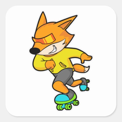 Fox as Skater with Roller skates Square Sticker