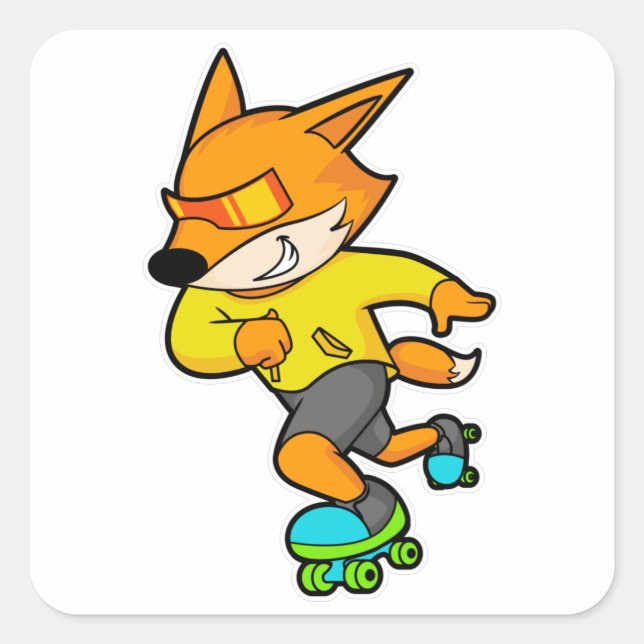Fox as Skater with Roller skates Square Sticker (Front)