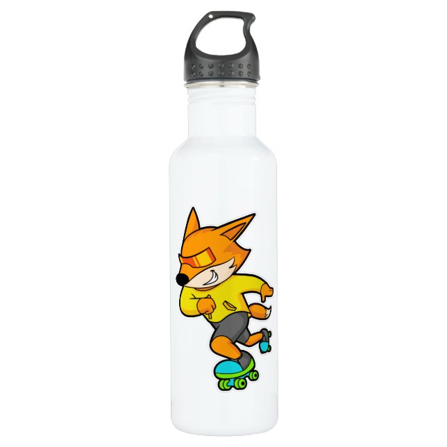 Fox as Skater with Roller skates Stainless Steel Water Bottle (Front)