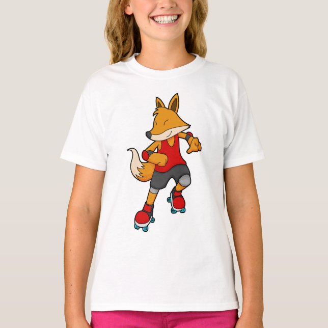 Fox as Skater with Roller skates T-Shirt (Front)