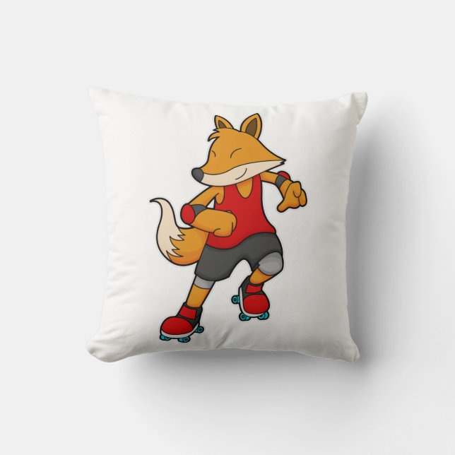 Fox as Skater with Roller skates Throw Pillow (Front)