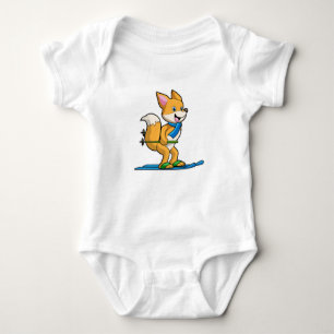 Fox as Skier with Ski & Ski poles Baby Bodysuit