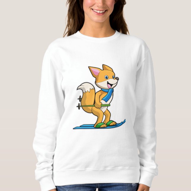 Fox as Skier with Ski & Ski poles Sweatshirt (Front)
