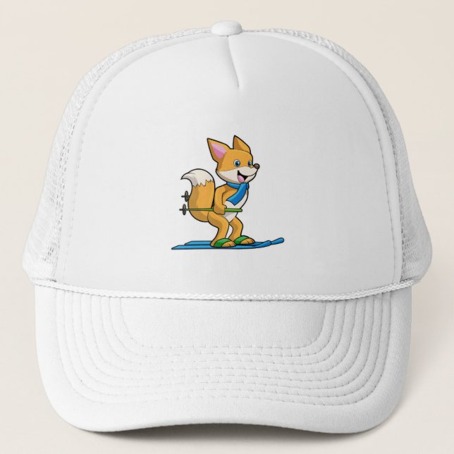 Fox as Skier with Ski & Ski poles Trucker Hat (Front)