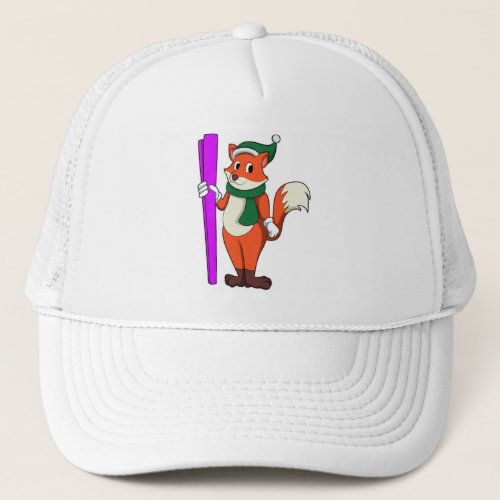 Fox as Skier with Skis  Bobble hat