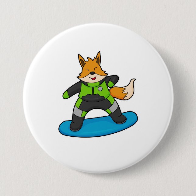 Fox as Snowboarder with Snowboard Button (Front)