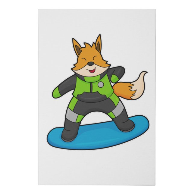 Fox as Snowboarder with Snowboard Faux Canvas Print (Front)