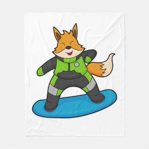 Fox as Snowboarder with Snowboard Fleece Blanket