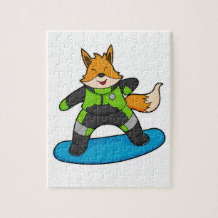 Fox as Snowboarder with Snowboard Jigsaw Puzzle