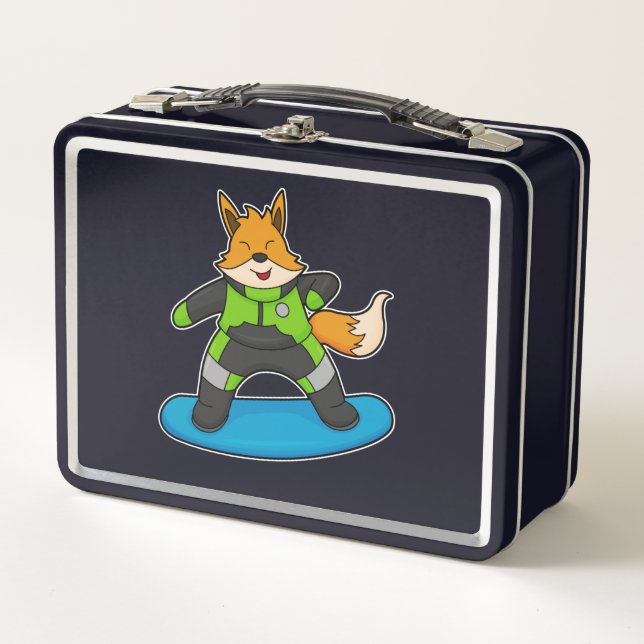 Fox as Snowboarder with Snowboard Metal Lunch Box (Front)
