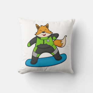 Fox as Snowboarder with Snowboard Throw Pillow