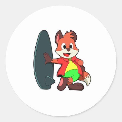 Fox as Surfer with Surfboard Classic Round Sticker