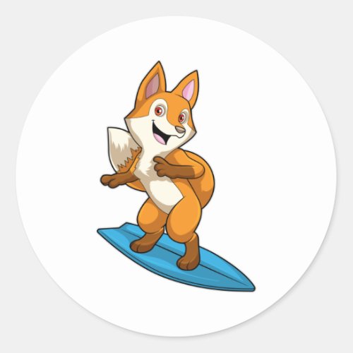 Fox as Surfer with Surfboard Classic Round Sticker