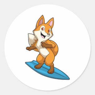 Fox as Surfer with Surfboard Classic Round Sticker