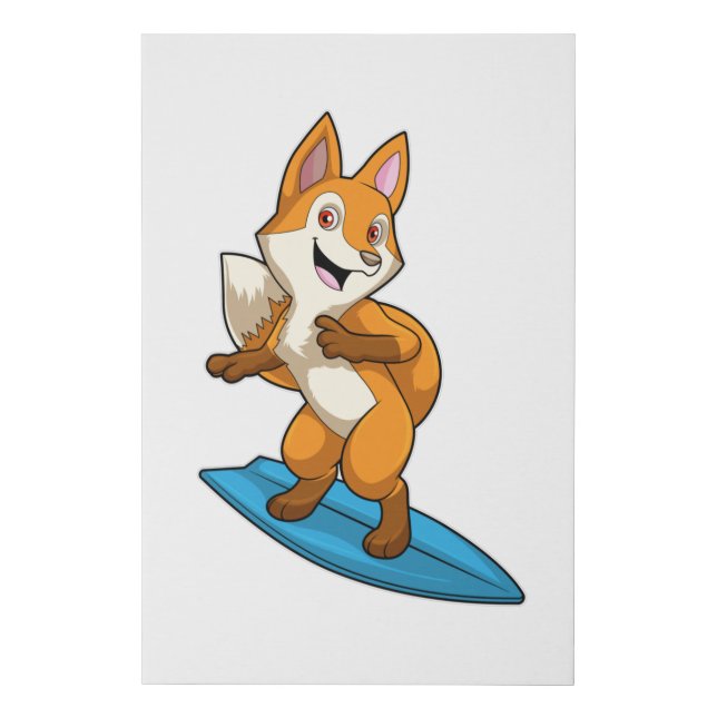 Fox as Surfer with Surfboard Faux Canvas Print (Front)