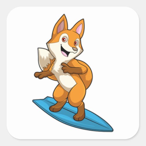 Fox as Surfer with Surfboard Square Sticker