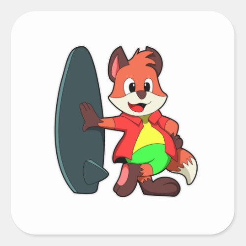 Fox as Surfer with Surfboard Square Sticker