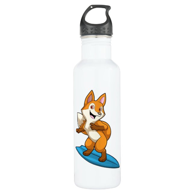 Fox as Surfer with Surfboard Stainless Steel Water Bottle (Front)