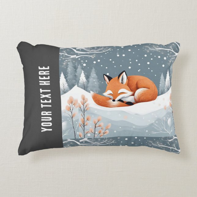 Fox Asleep in Winter Snow Cute Cozy Christmas Accent Pillow (Front)