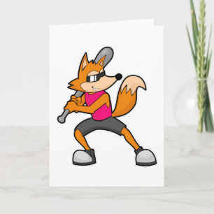 Fox at Baseball with Baseball bat Card