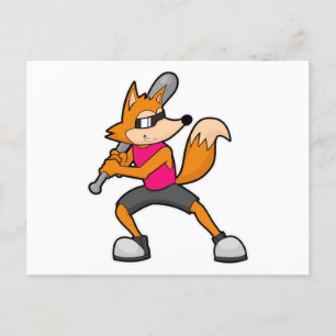 Fox at Baseball with Baseball bat Postcard