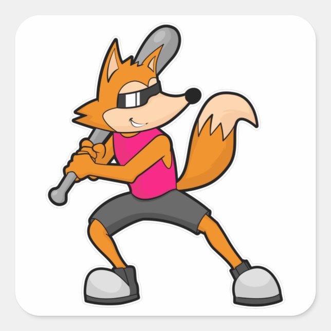 Fox at Baseball with Baseball bat Square Sticker (Front)