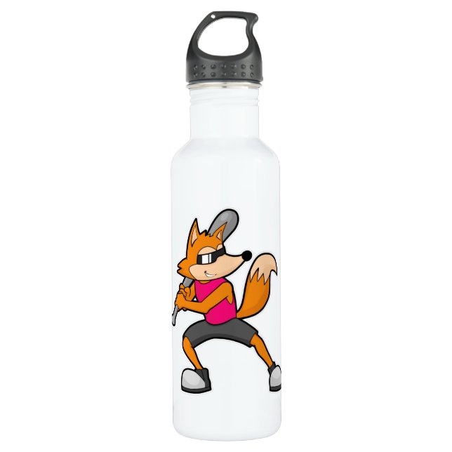 Fox at Baseball with Baseball bat Stainless Steel Water Bottle (Front)