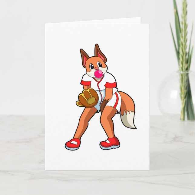 Fox at Baseball with Baseball glove Card (Front)