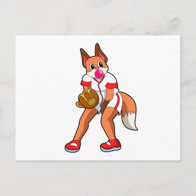 Fox at Baseball with Baseball glove Postcard (Front)