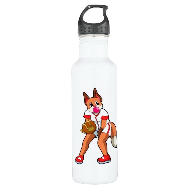 Fox at Baseball with Baseball glove Stainless Steel Water Bottle (Front)