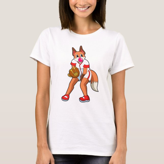Fox at Baseball with Baseball glove T-Shirt (Front)