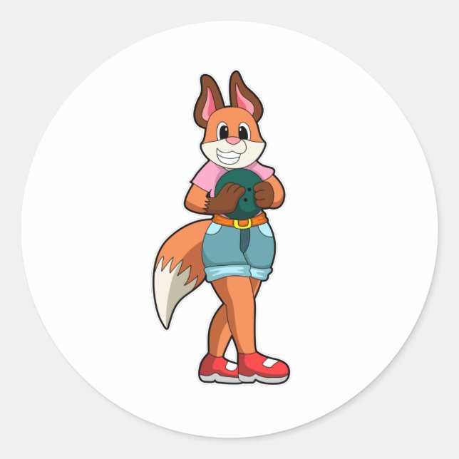 Fox at Bowling with Bowling ball Classic Round Sticker (Front)