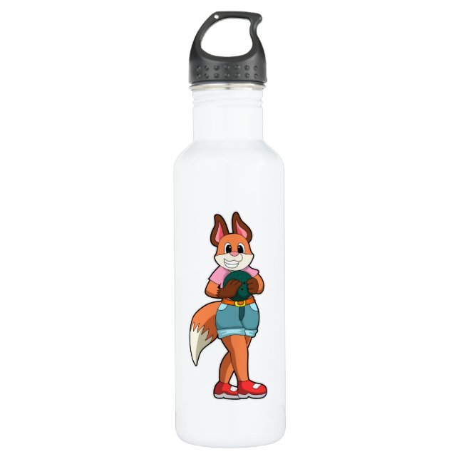 Fox at Bowling with Bowling ball Stainless Steel Water Bottle (Front)