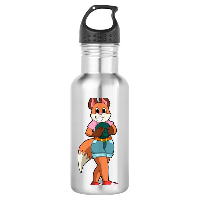 Fox at Bowling with Bowling ball Stainless Steel Water Bottle (Front)