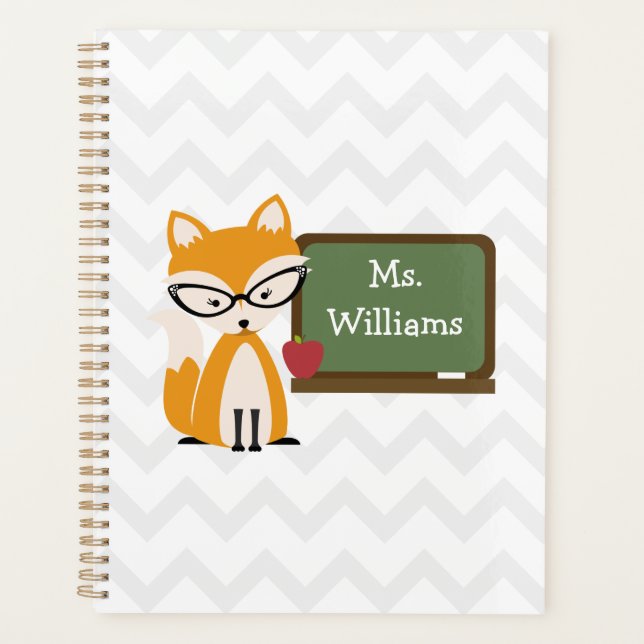 Fox At Chalkboard Chevron Personalized Teacher Planner (Front)