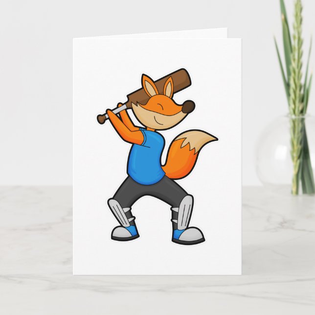 Fox at Cricket with Cricket bat Card (Front)