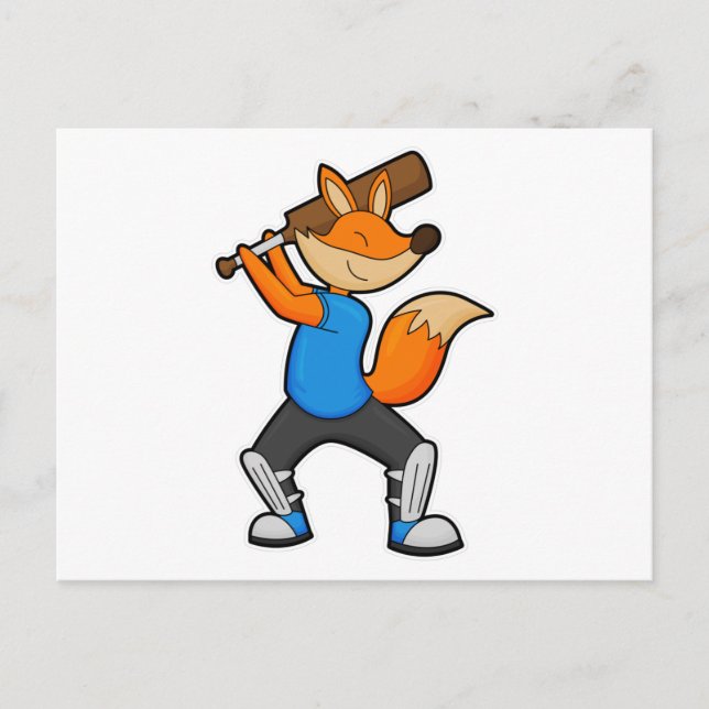 Fox at Cricket with Cricket bat Postcard (Front)