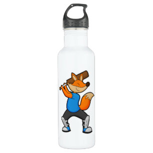 Fox at Cricket with Cricket bat Stainless Steel Water Bottle