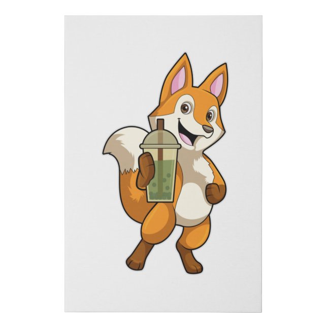 Fox at Drinking with Bubble Tea Faux Canvas Print (Front)